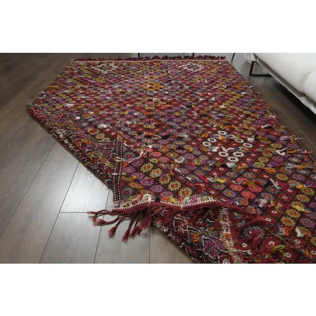 1970s Vintage Turkish Oushak Handmade Wool Cotton Red Area Rug 182x288