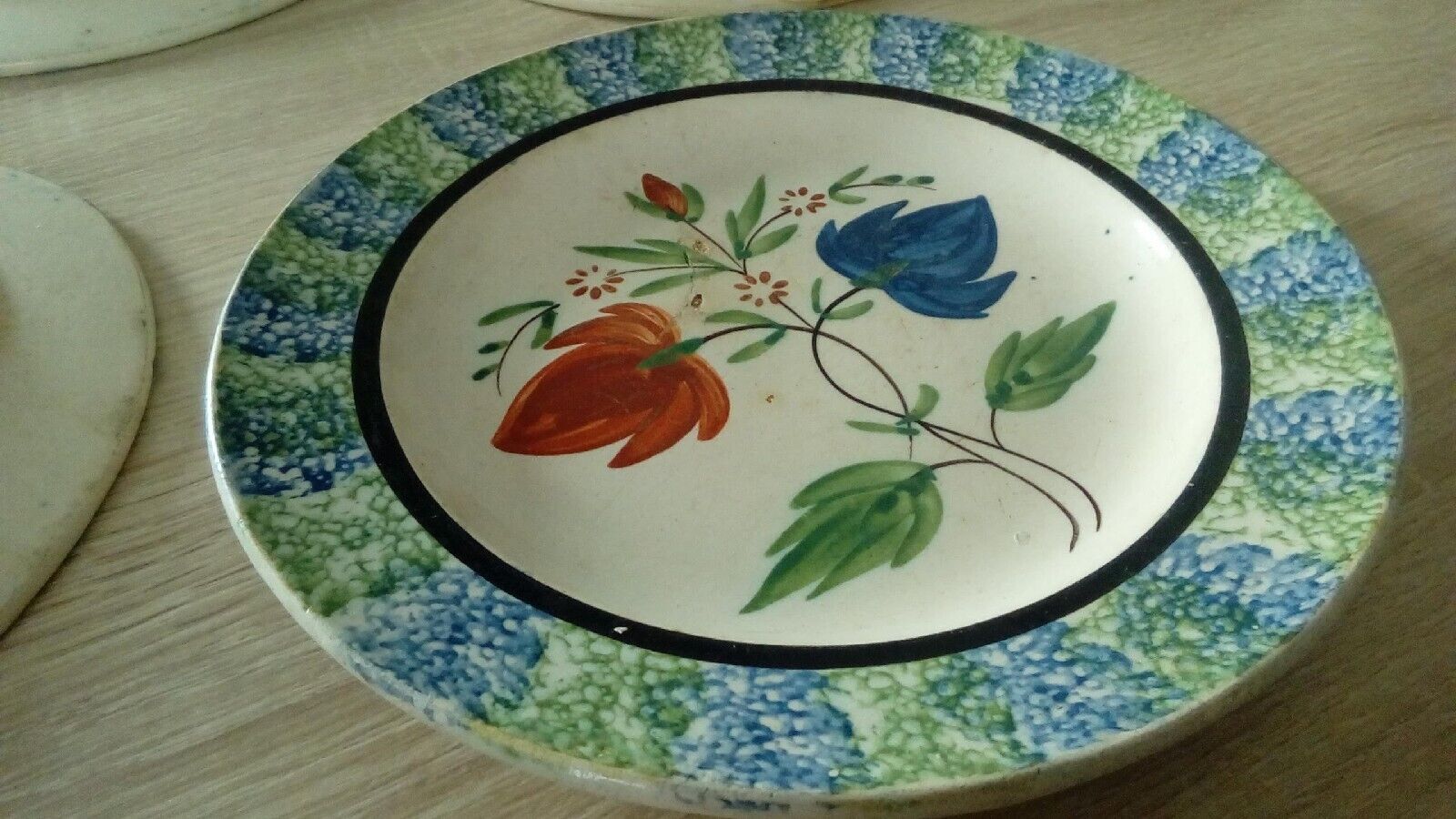 Fine earthenware plates from Forges Les Eaux, sponge decoration, late 19th century