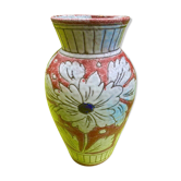Vase in glazed ceramic decoration of flowers signed below italy - vintage 1950