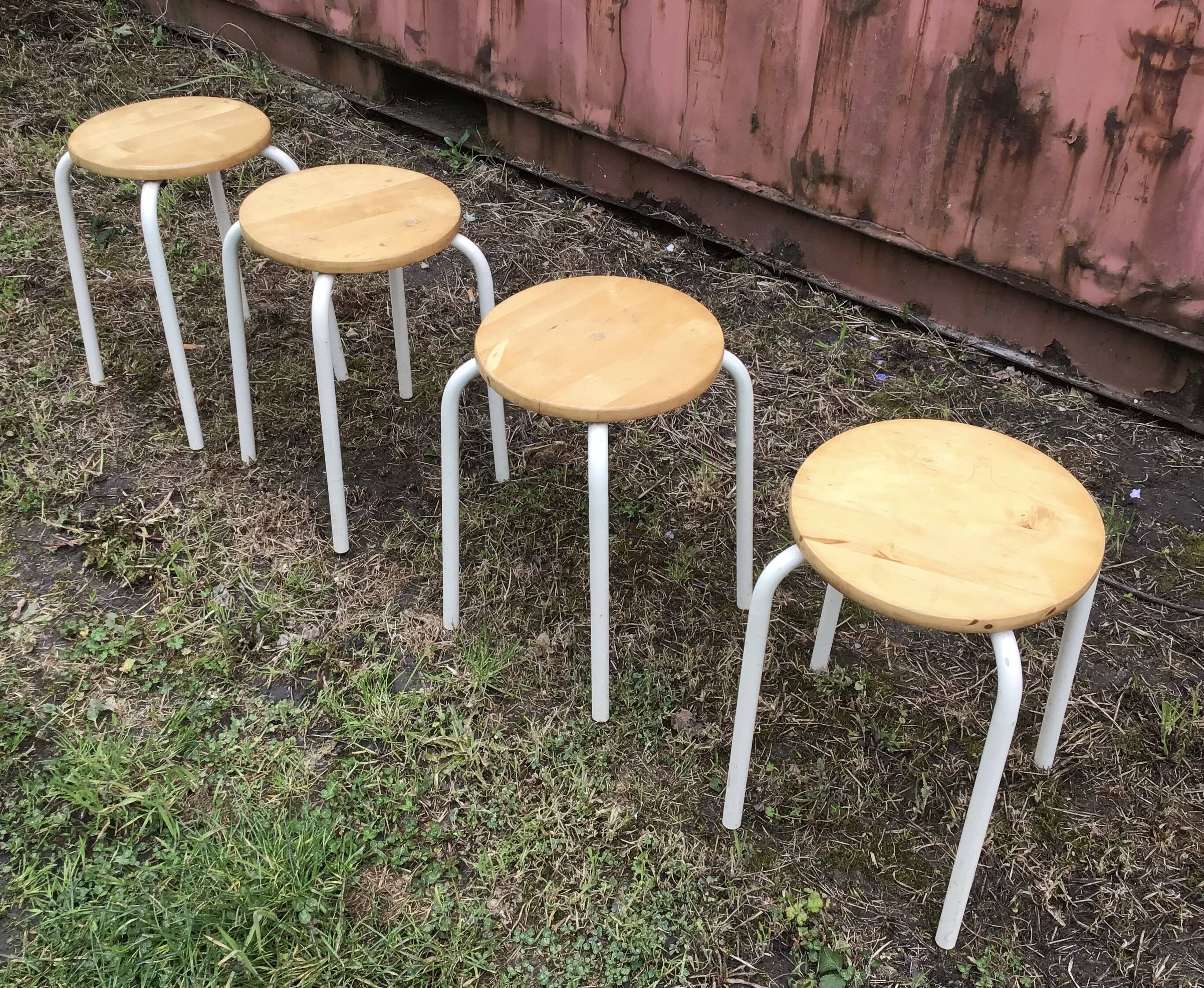 Set of 4 industrial style wood and metal stools