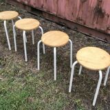 Set of 4 industrial style wood and metal stools