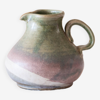 Handcrafted chubby stoneware pitcher