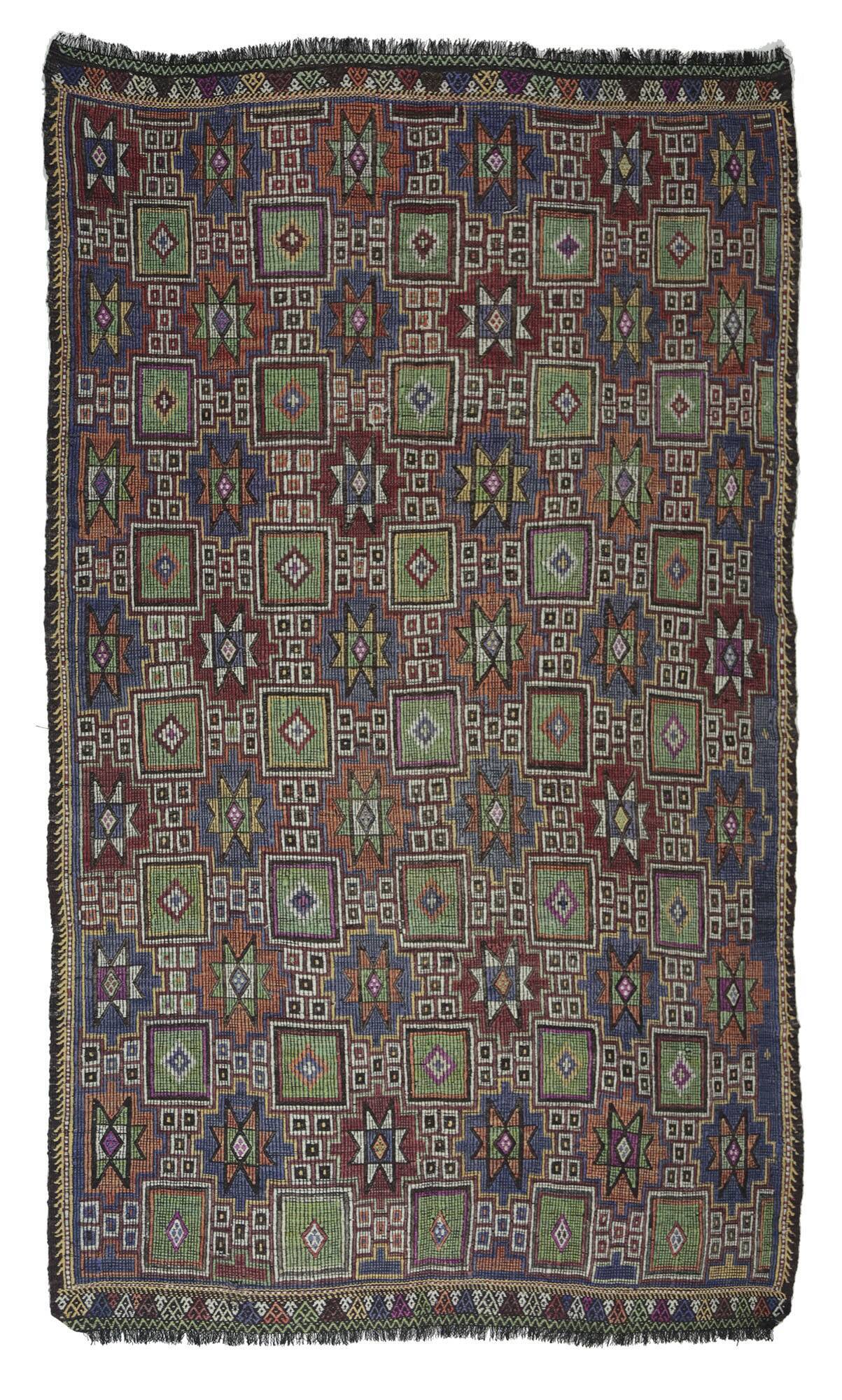 Turkish Kilim Yuruk Vintage 173x284 cm Geometric Green and Blue