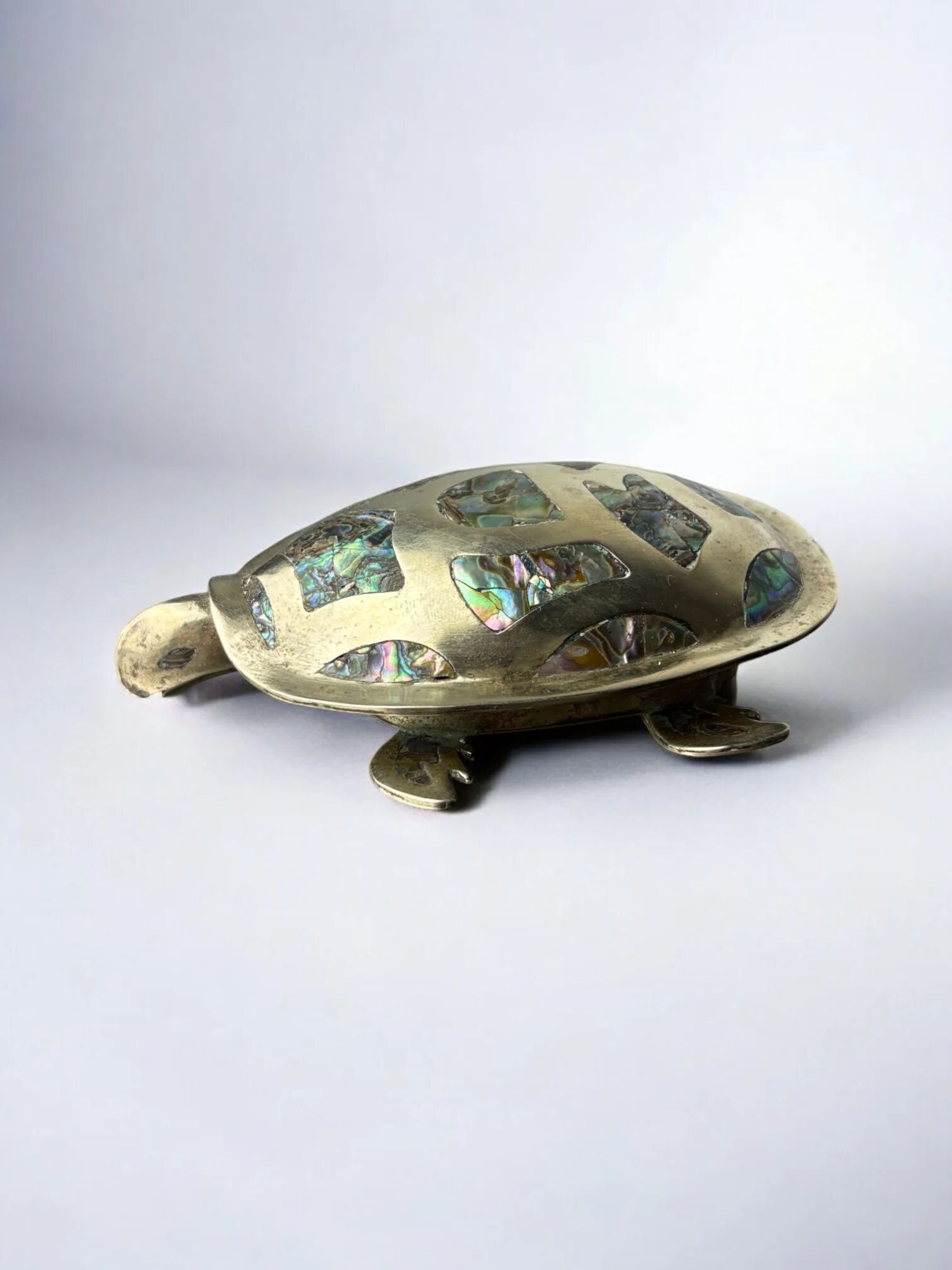 Abalone shell & alpaca silver turtle box, Mexico, 1970s