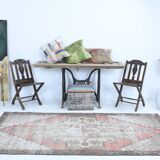 Tapis turc Antique en laine fait à la main, 4x9 nuances de rouge et jaune, 129x267Cm