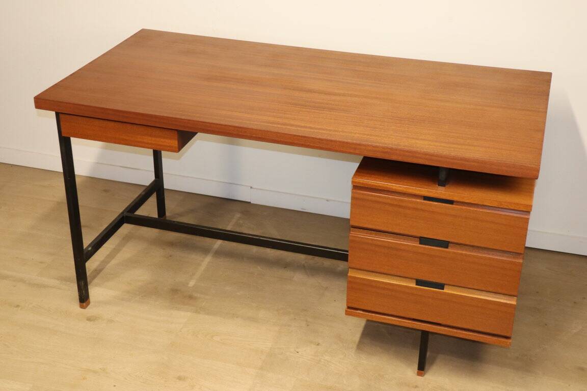 Vintage mahogany desk by Pierre Guariche edition Minvielle, 1960