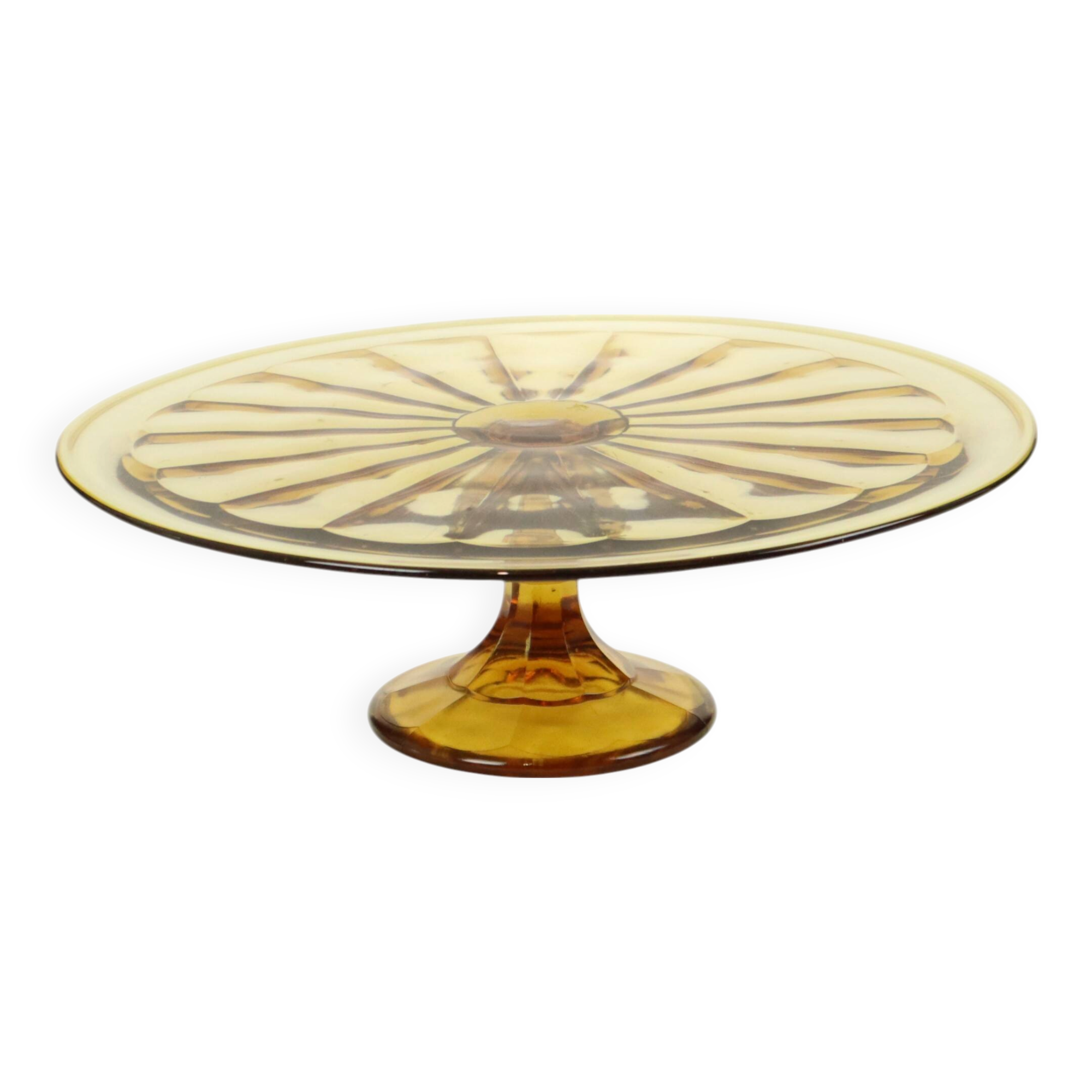 Art Deco Amber Cake Dish Depression Glass Verrerie Scailmont