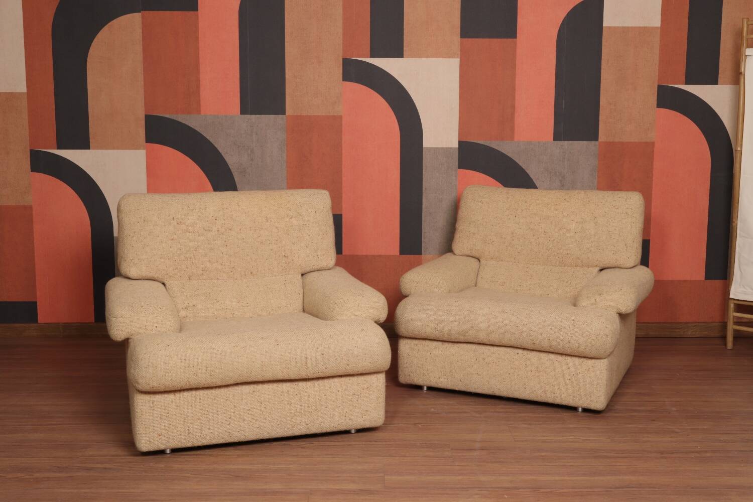 Danish Set of Armchairs Soft Cuschion Comfortable Wool Upholstery