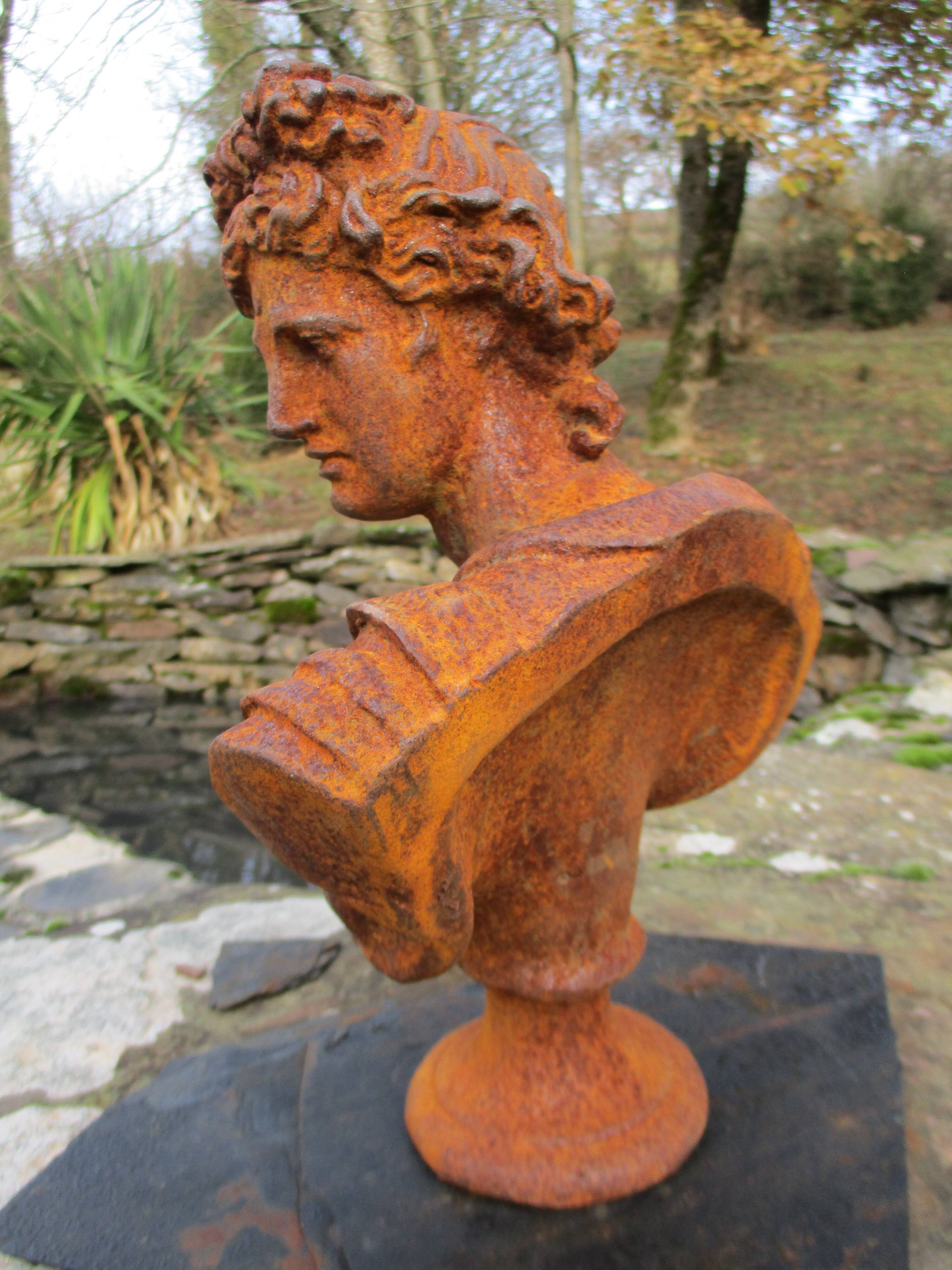 Cast iron bust of a 19th century roman woman