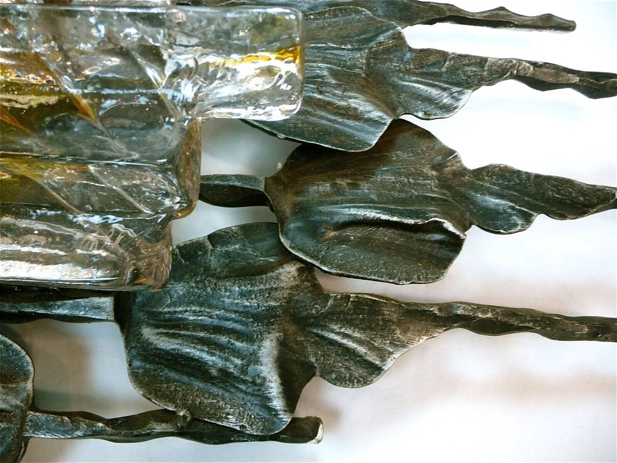 Large brutalist iron & ice Murano glass sconce / wall lamp, 1960s
