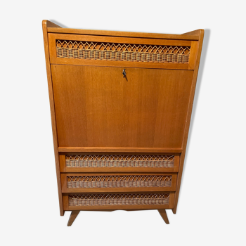 Scandinavian secretary rattan wood