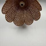 Flower-shaped pendant light, woven rattan, 1970