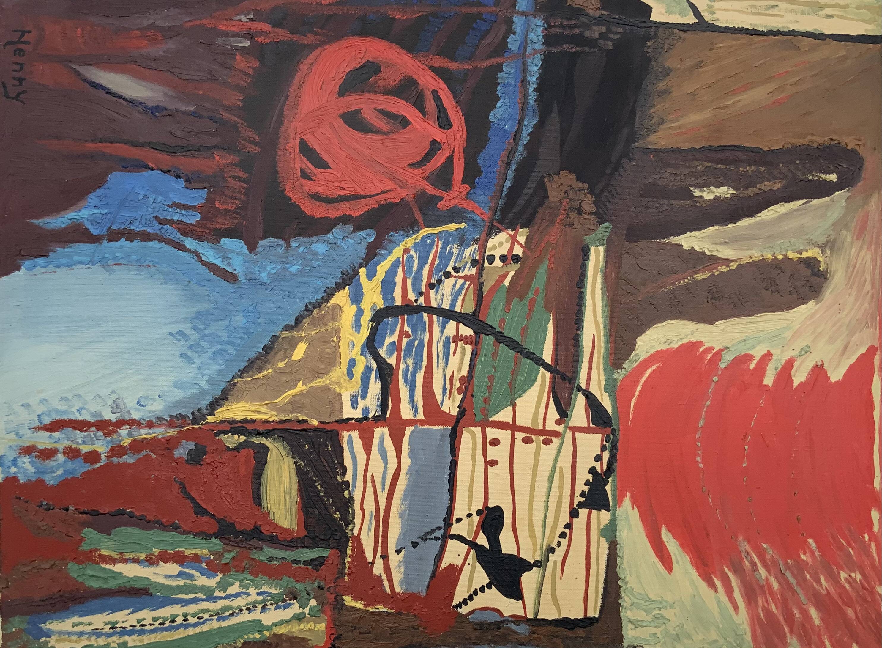 Peintures à l'huile vintage abstraites sur toile "Simfoni", signées par Henny, 1967