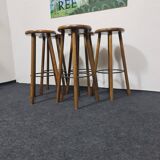 Five vintage oak bar stools