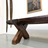 Table Brutaliste en Chêne Massif, Art Populaire (Vers 1900)