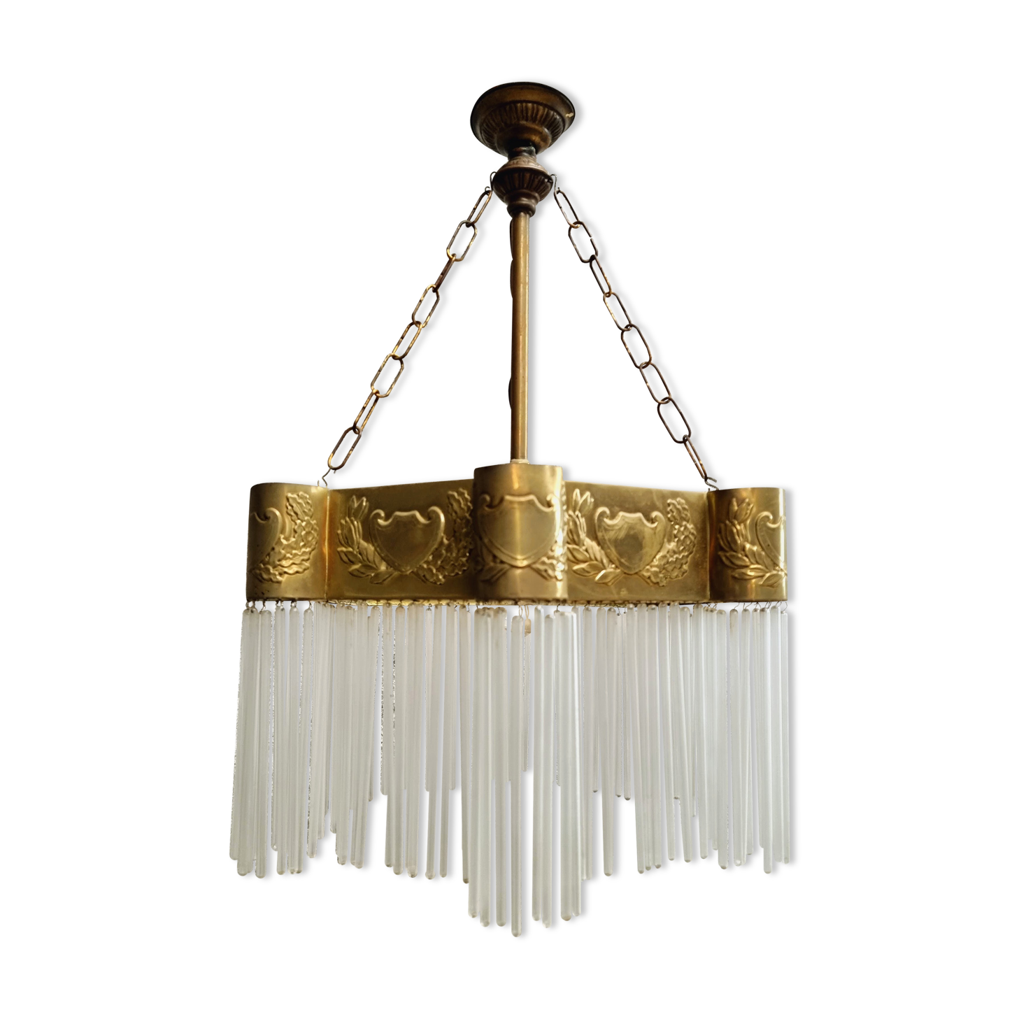 Hanging lamp Art Deco copper with glass beads