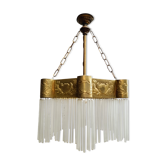 Lampe suspendue Art Déco en cuivre et perles de verre