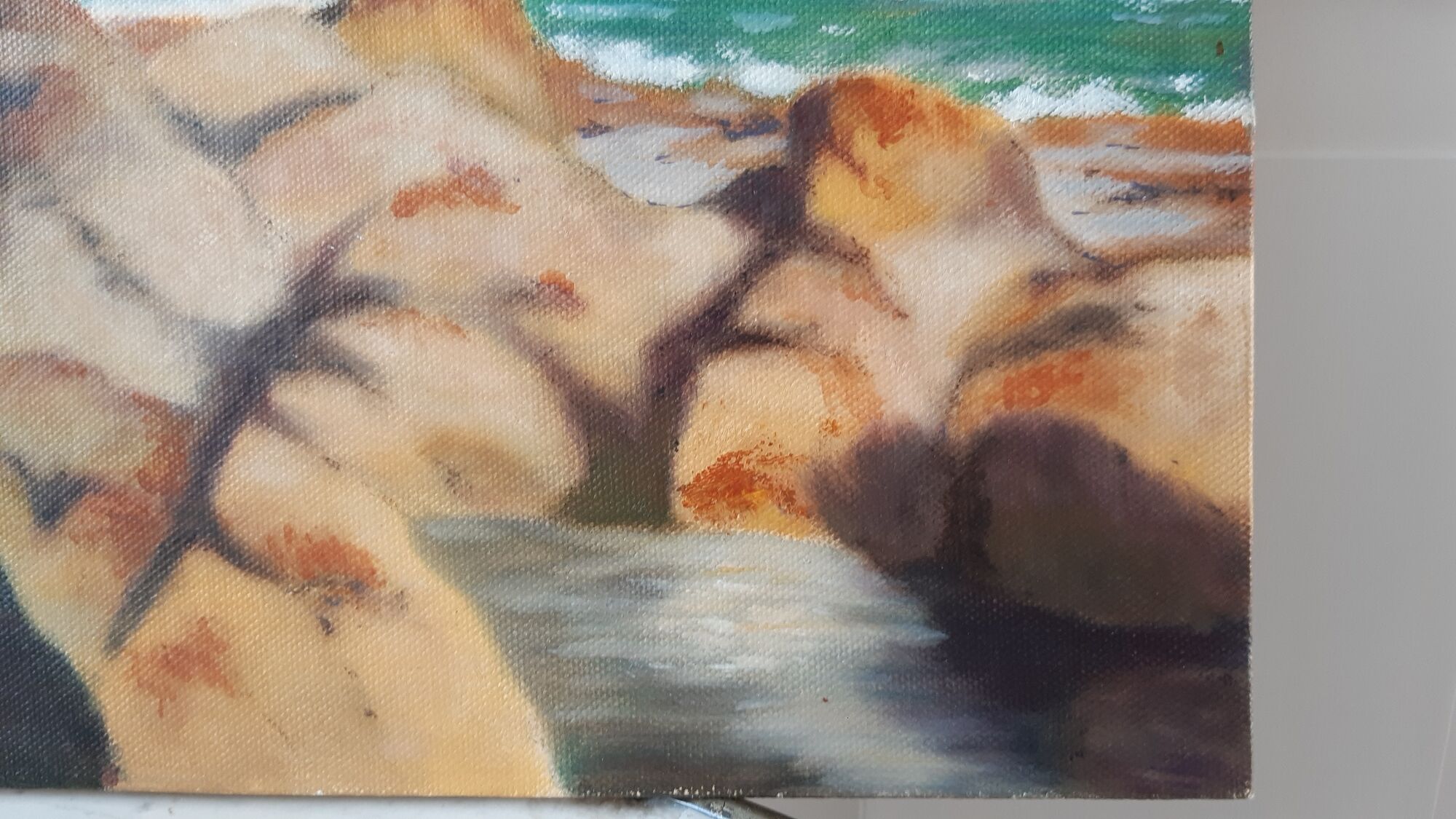 Painting / oil on cardboard Pleneuf in vintage Brittany