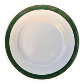 Plat rond faïence Digoin Sarreguemines Berry vert et frise dorée