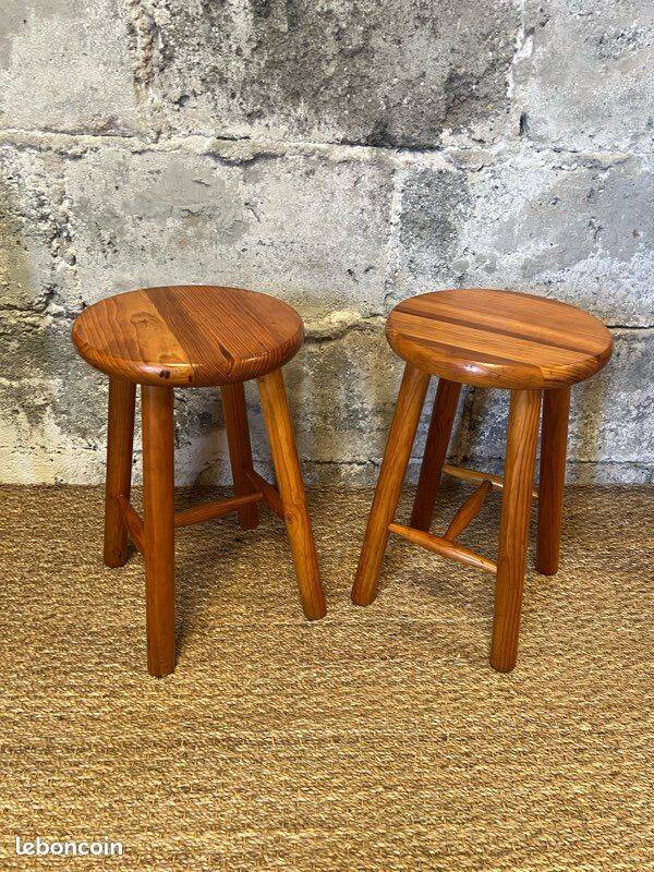 2 tabourets en pin vintage années 80