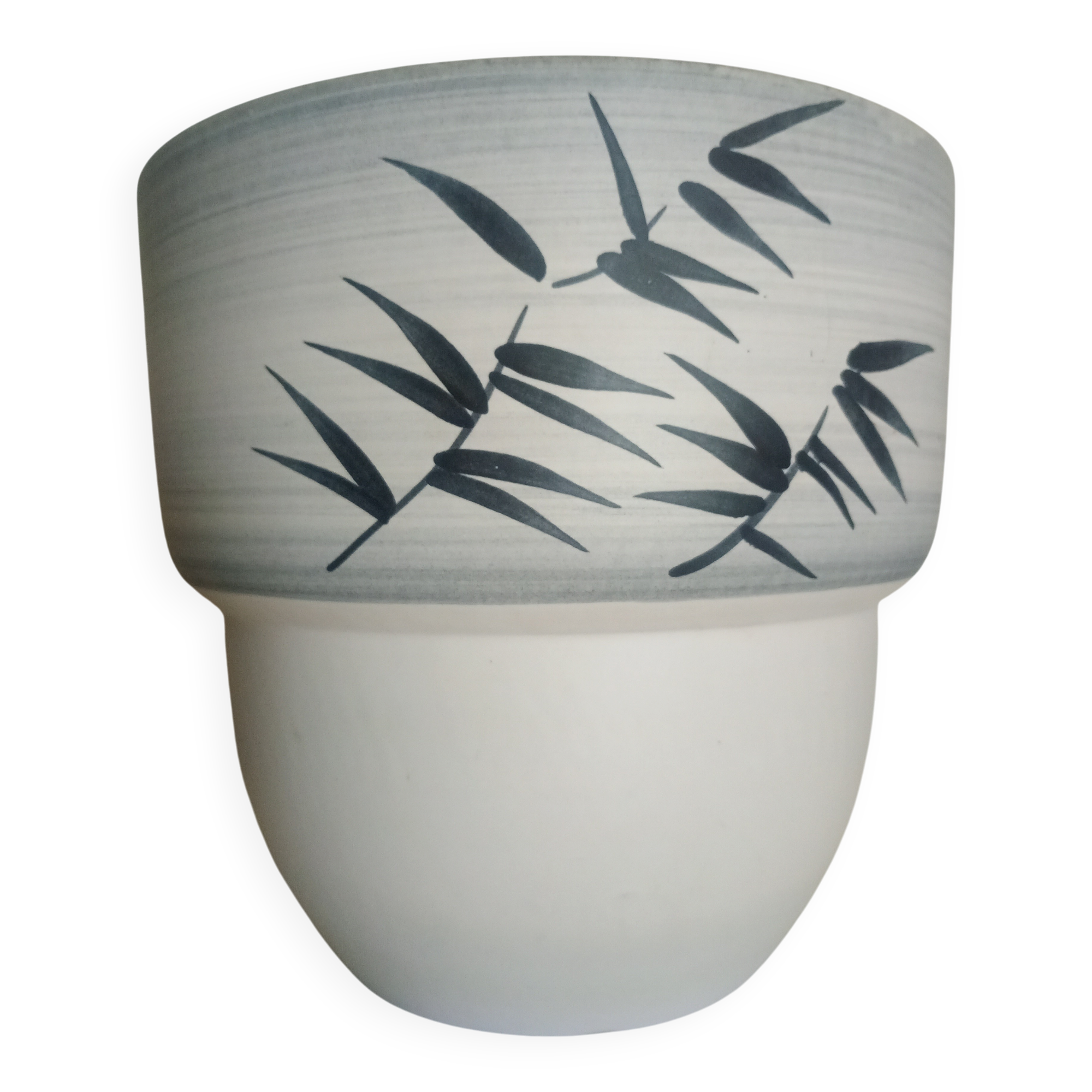 Paul MILLET in Sèvres - White & grey-blue vase - Black painted foliage