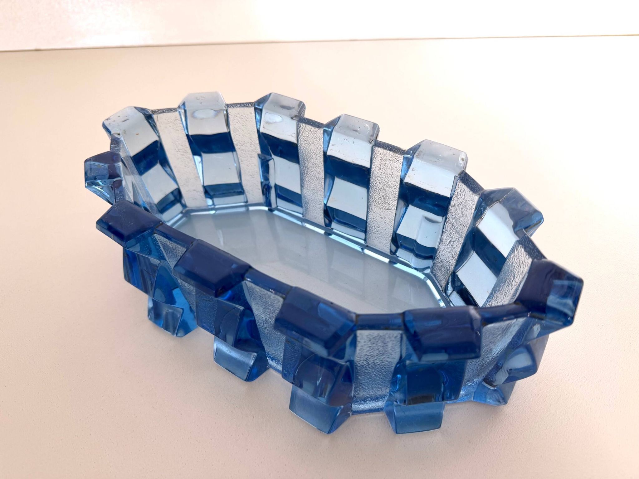 Art Deco Blue Glass Bowl / Centerpiece by Rudolf Schrötter -Inwald, Poland