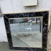 Mirror in brass and white veined black marble from the 70s