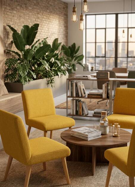 Yellow fabric armchair