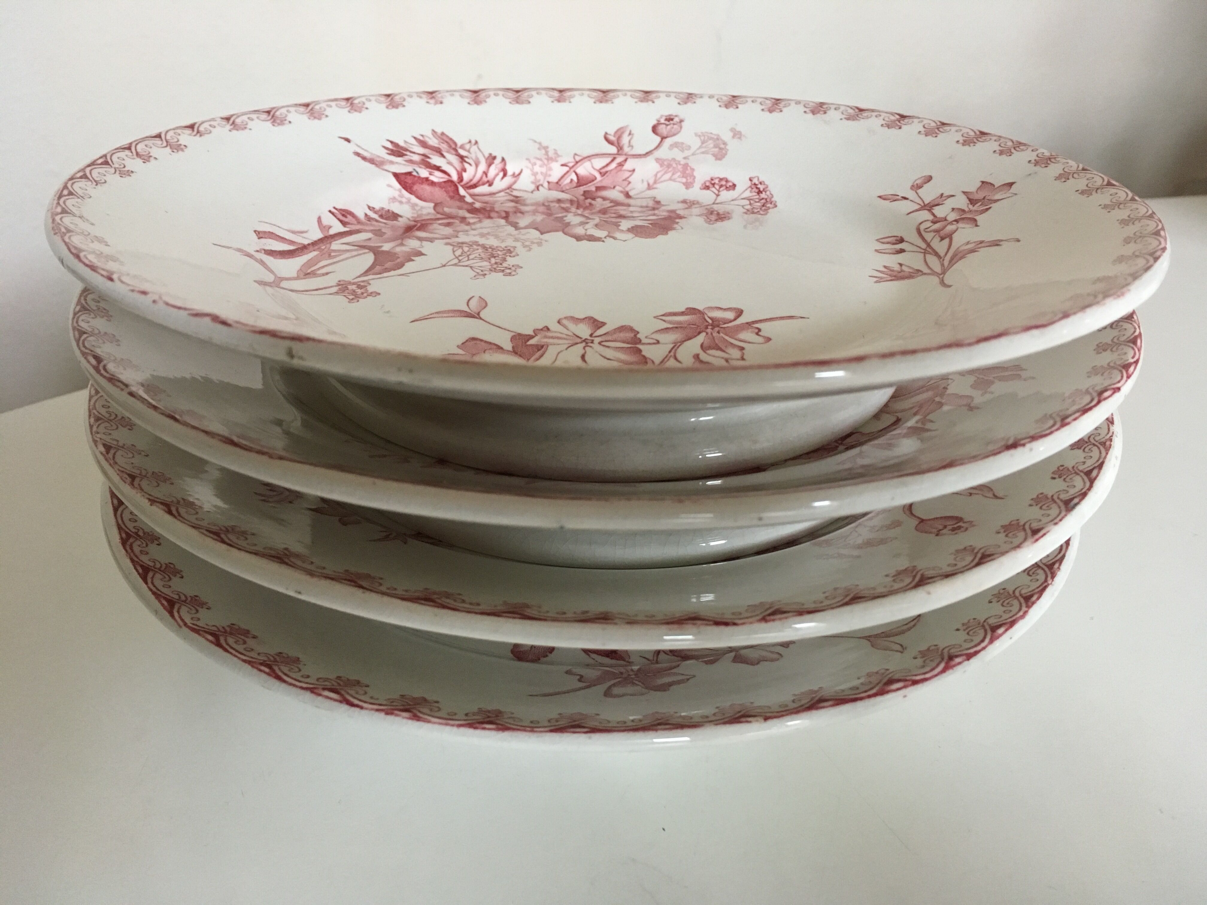Set of 4 plates raised Sarreguemines land railway 19th décor Vega