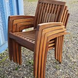 Stackable chair-armchair in solid teak with cushion by Vlaemynck