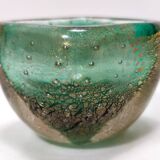 Green Gold Flecked Sommerso Glass Bonbonnière / Trinket Bowl by Venini, Ita