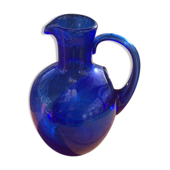 Blue blown glass ice decanter from vintage biot glassware