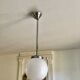 Minimalist chrome and opaline pendant lamp 1950