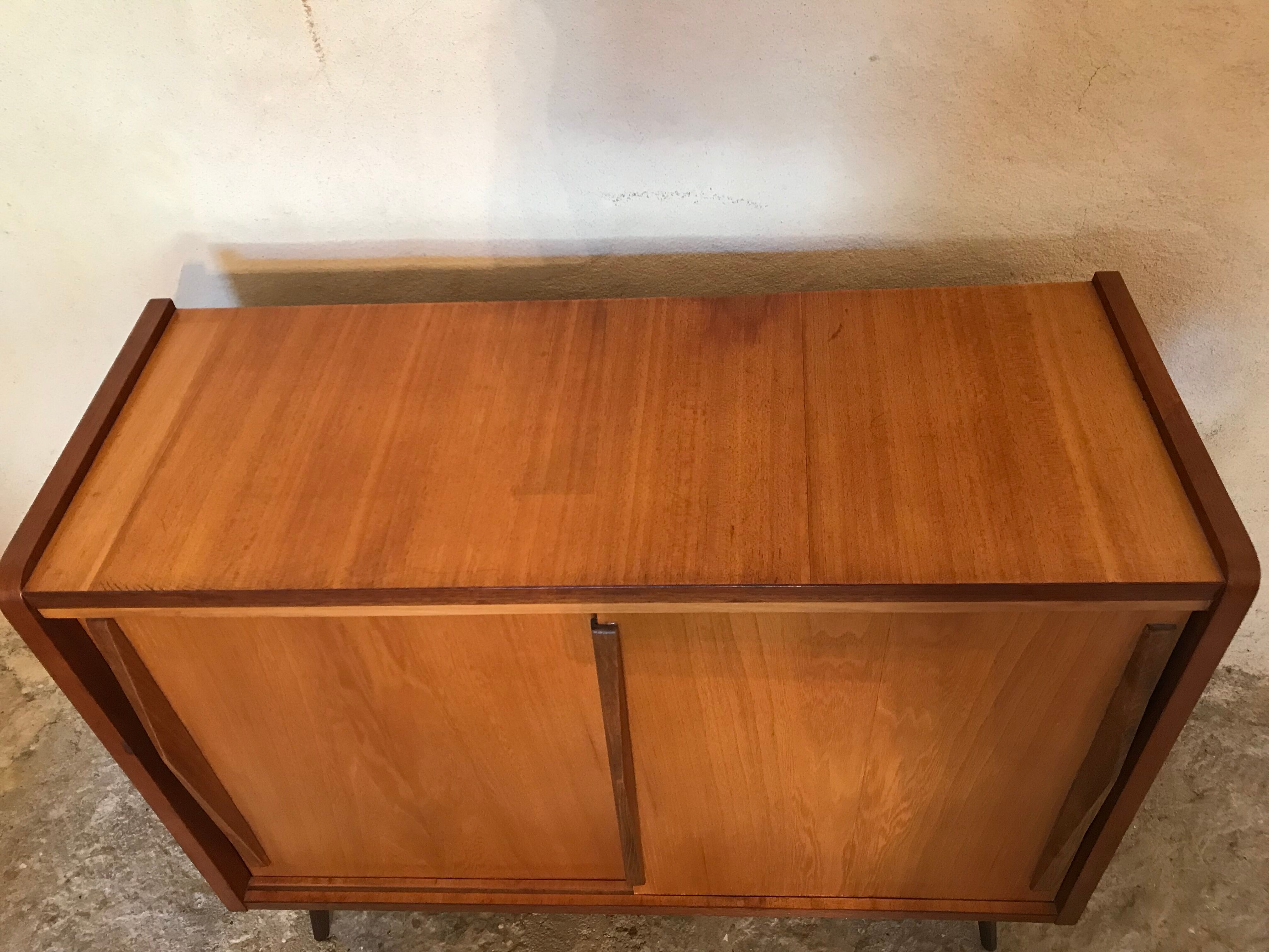 Vintage storage cabinet sliding doors feet compass