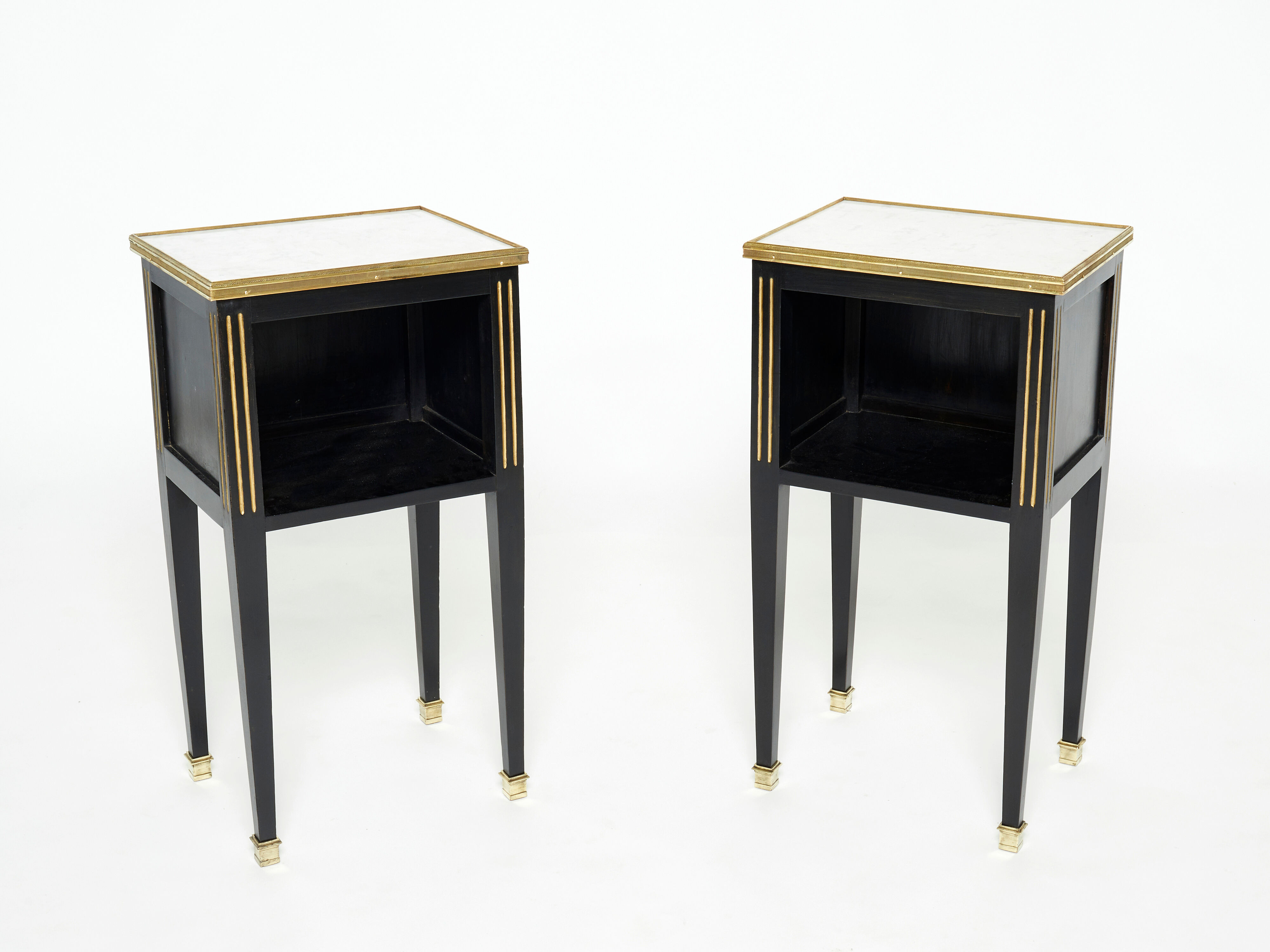 Pair of bedside tables brass brass marble House Jansen 1950