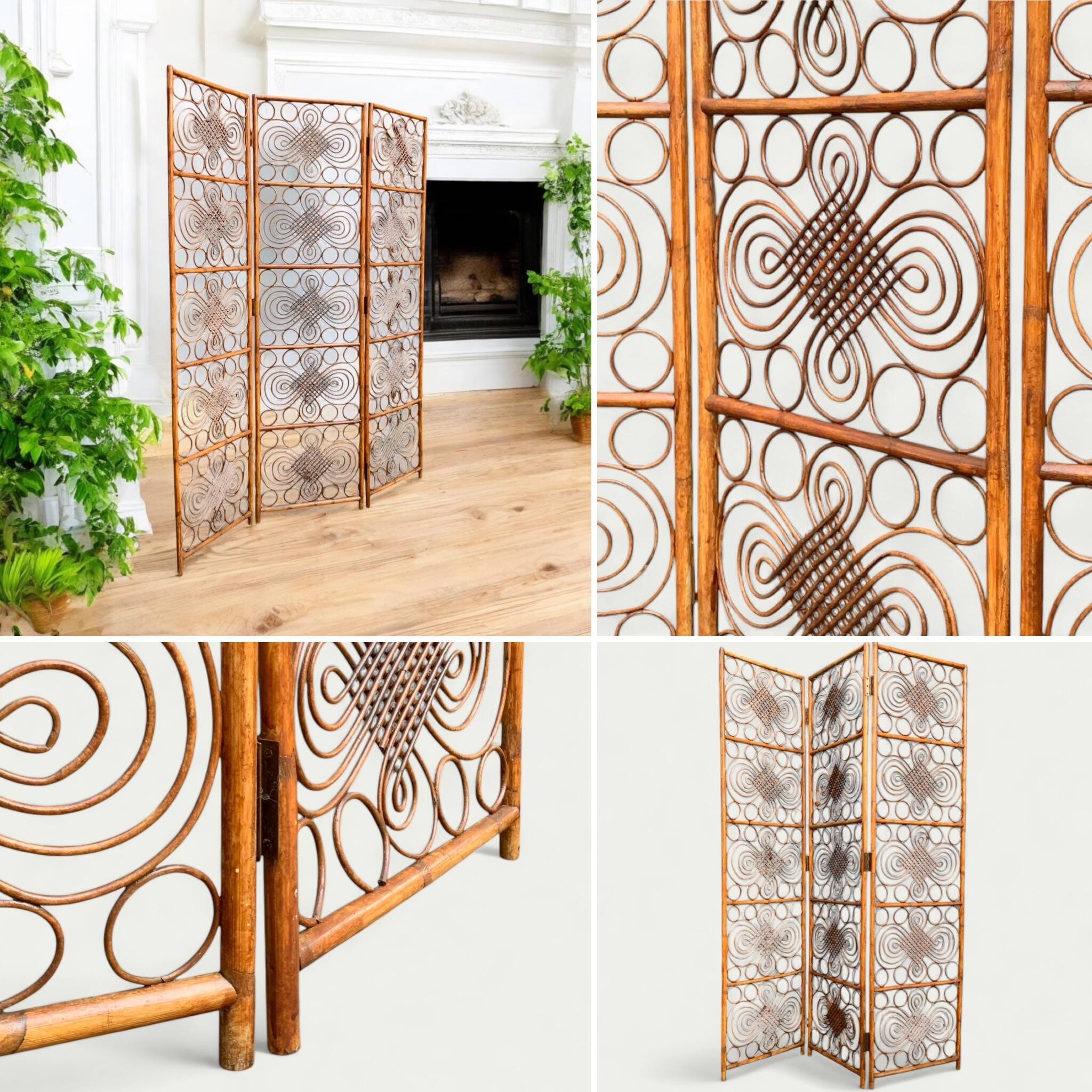 Vintage 1960s Curved Rattan Screen