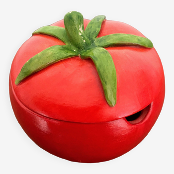 Vintage tomato-shaped slip mustard pot
