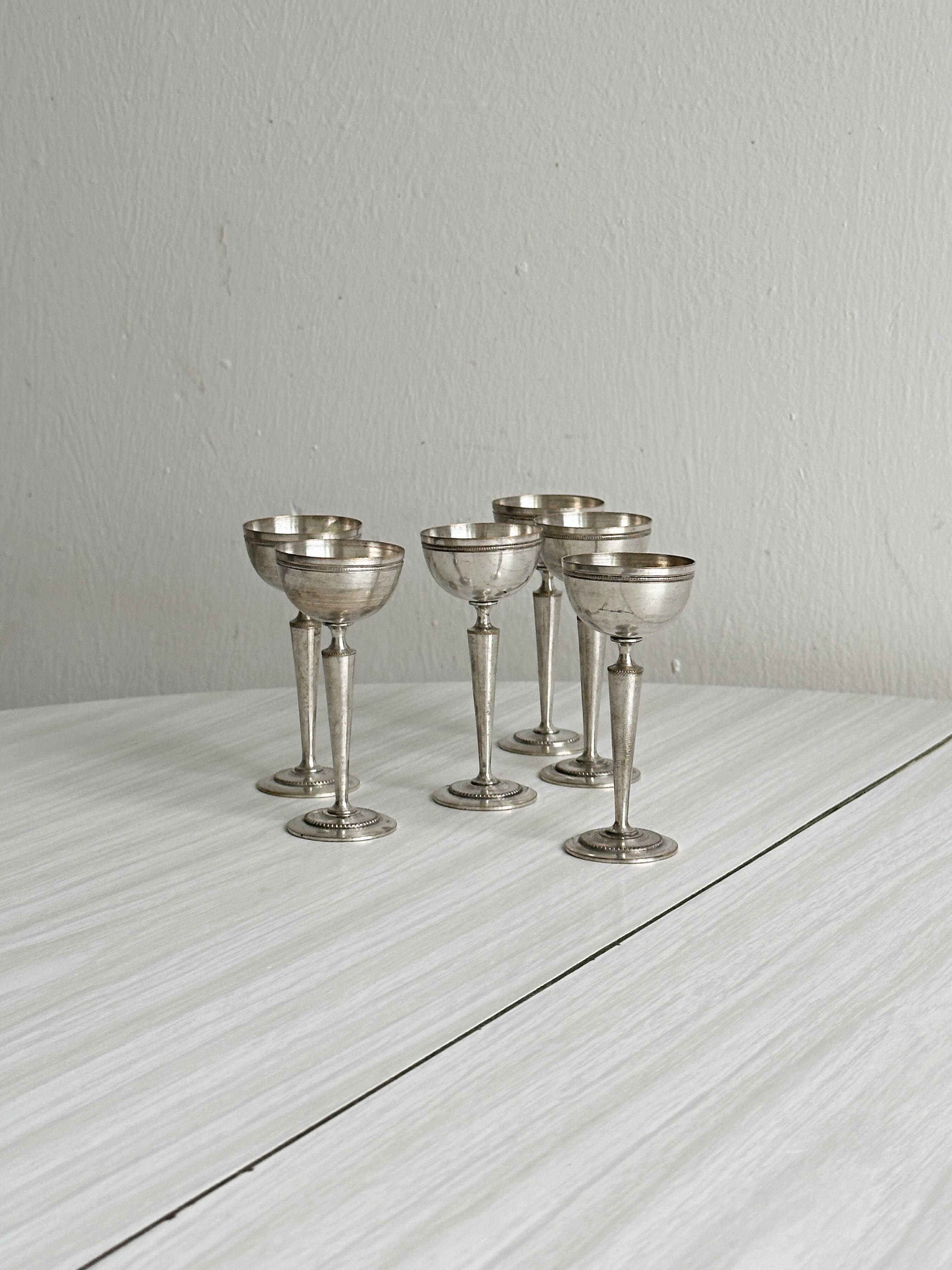 6 metal bowls in the style of Guy Degrenne