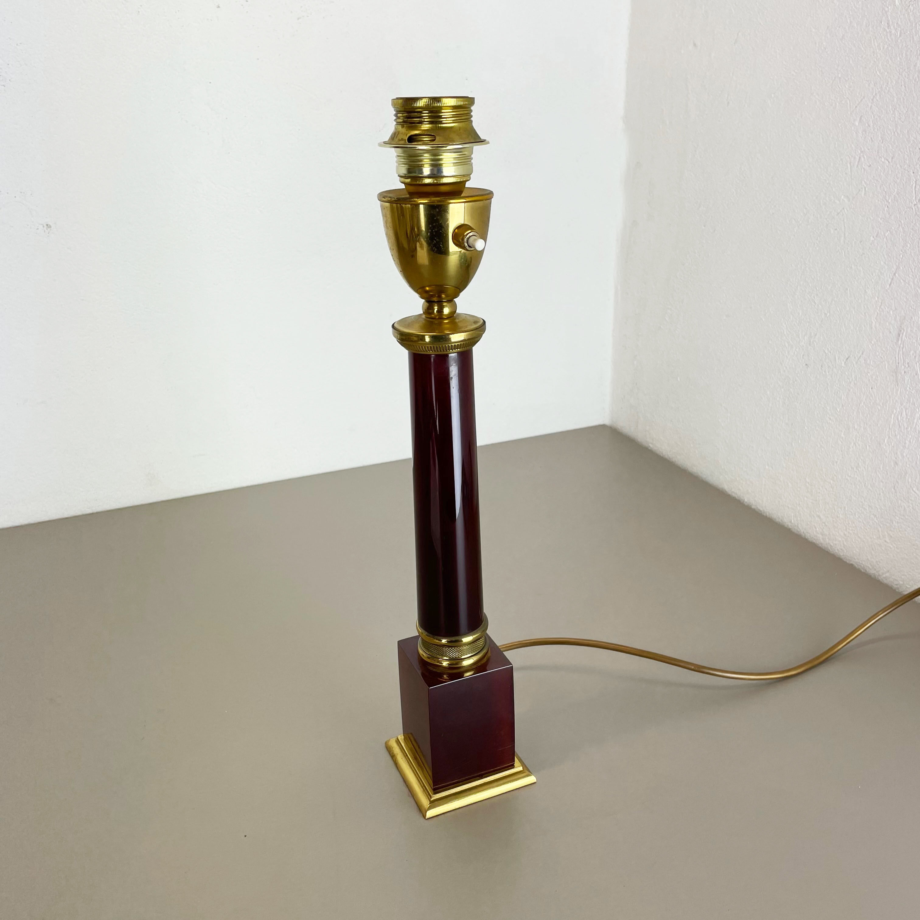 Rare Modernist Red Catalina and Brass Tube Table Light, Italy, 1960s