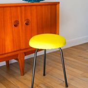Black iron tripod stool with boiled wool, yellow, 1960.