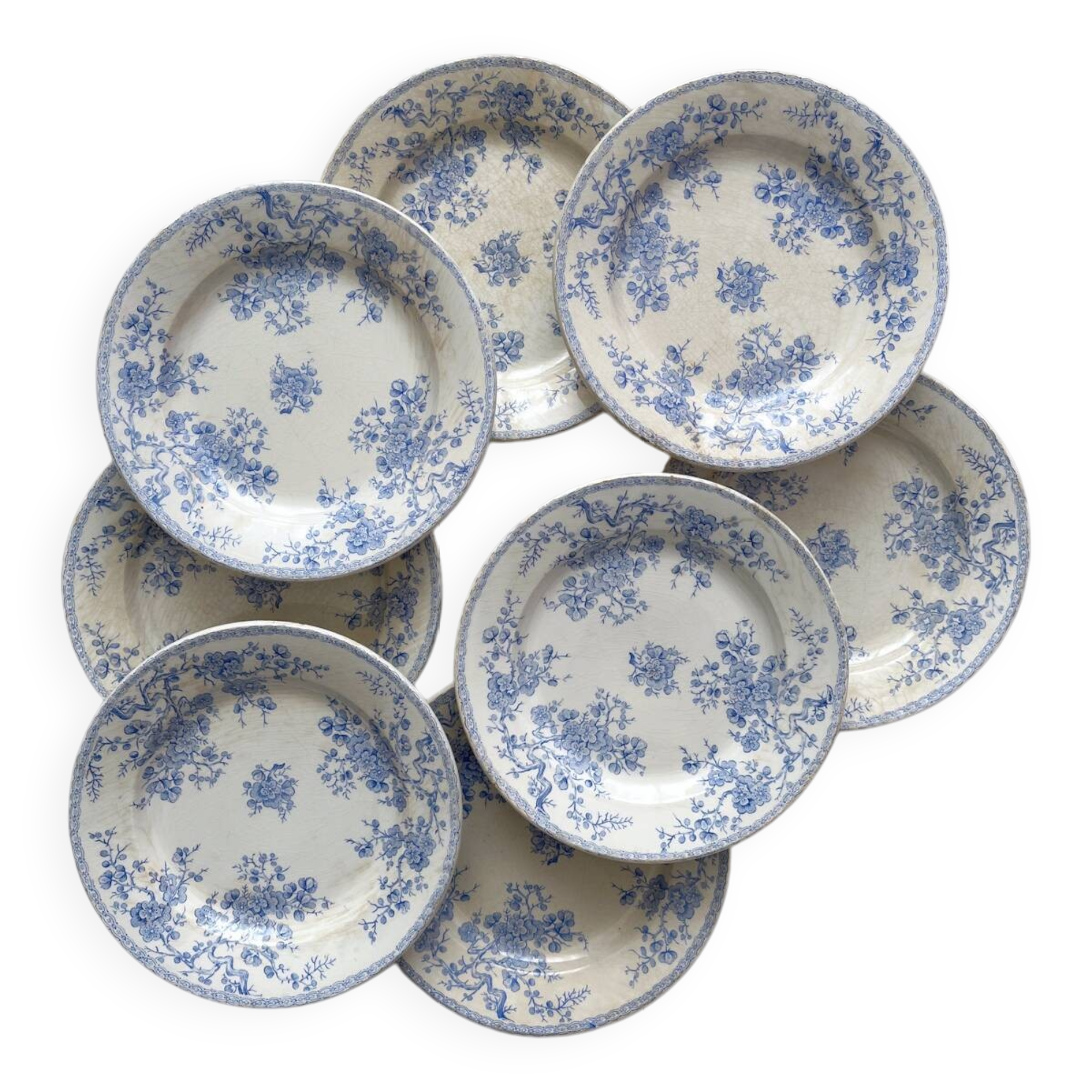 8 flat ironstone plates “Fleurette” Gien