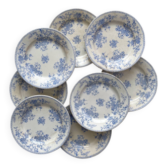 8 assiettes plates en terre de fer « Fleurette » Gien