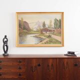 Painting „The Chalet at the Mountain Stream”, Scandinavian design, 1970s