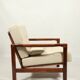 Vintage dark wood beige bouclé armchair by Z.Baczyk 1965