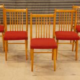 Set of 5 wooden chairs and red fabric