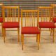 Lot de 5 chaises bois et tissu rouge