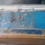 Blue patina beech drawer console established in 1940.