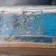 Établi console à tiroirs en hêtre patine bleue 1940