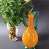 Vintage orange and green blown glass bottle, art glassware