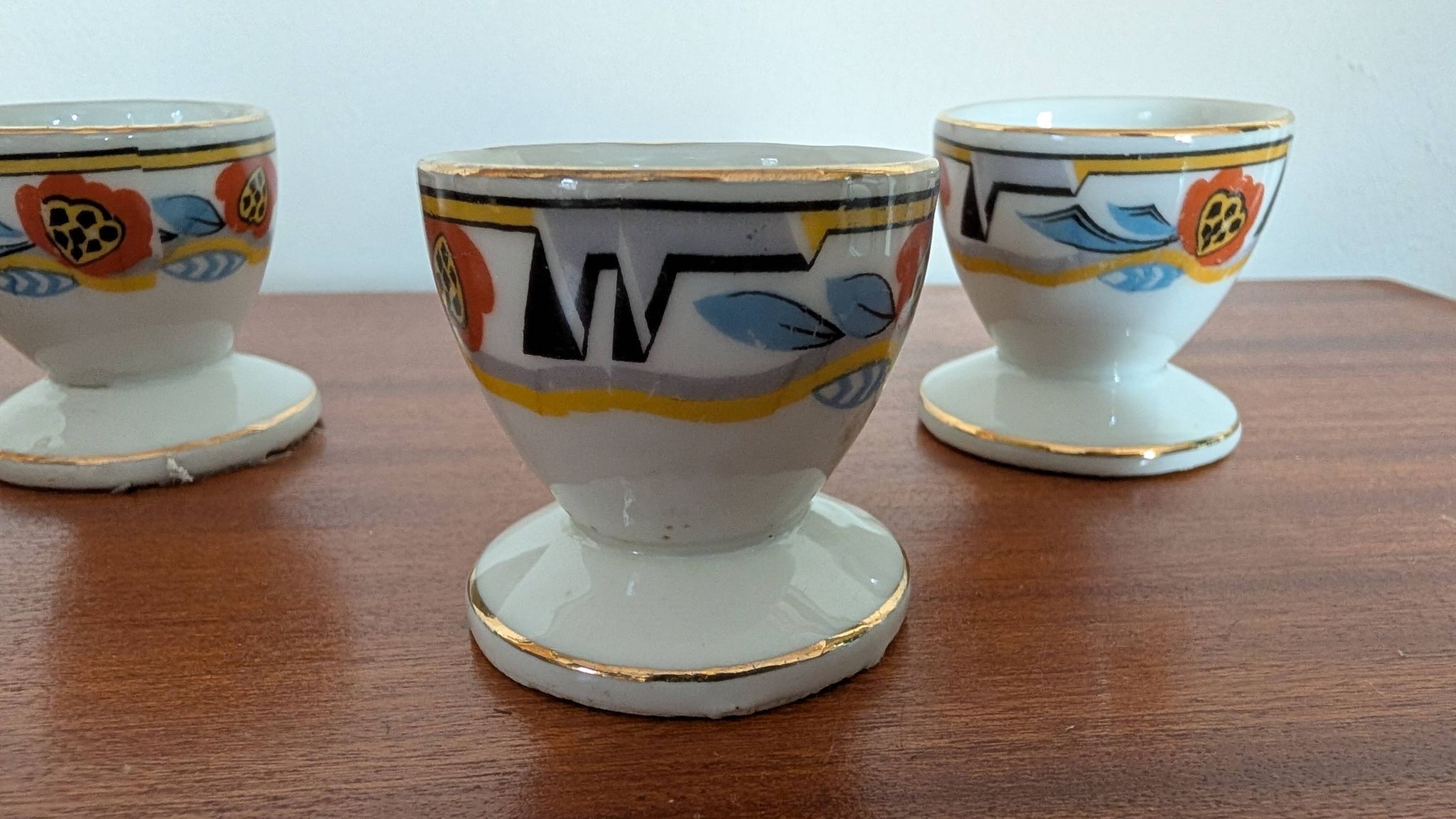Set of four Art Deco porcelain egg cups from the 1930s.